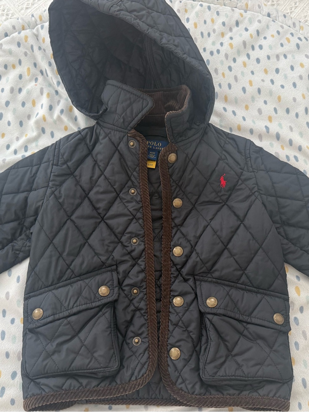 Polo by Ralph Lauren Black Quilted Hooded Puffer Jacket with Red Pony